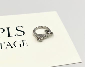 Vintage Silver Engagement Ring Charm // Diamond Ring Charm // Wedding Jewelry Charm