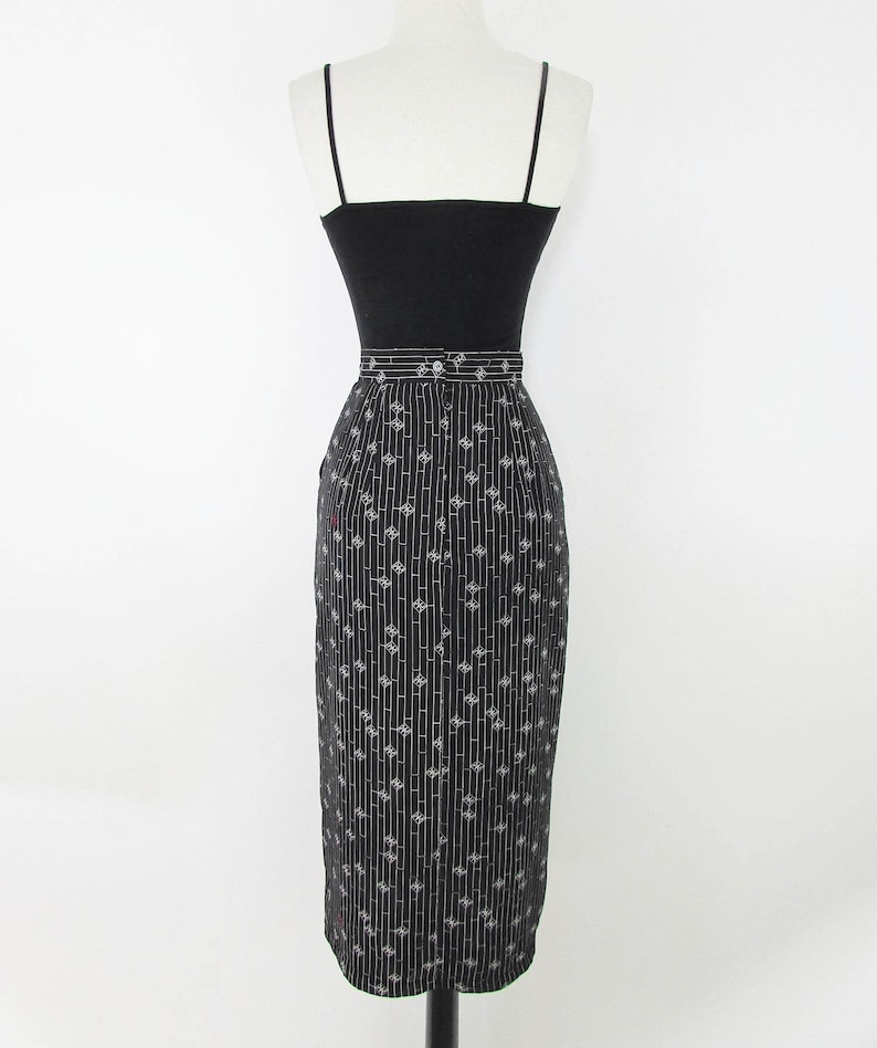 Size Small Vintage Black and Cream Cherie Logo Pencil Skirt