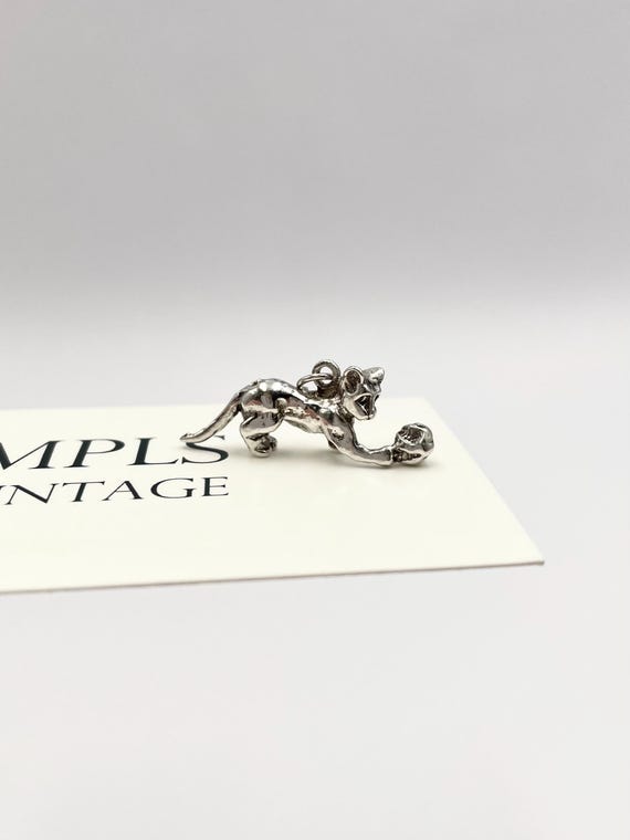 Vintage Silver Cat with Ball Charm // Silver Cat Pendant // Playful Cat Charm // Animal Lover Gift