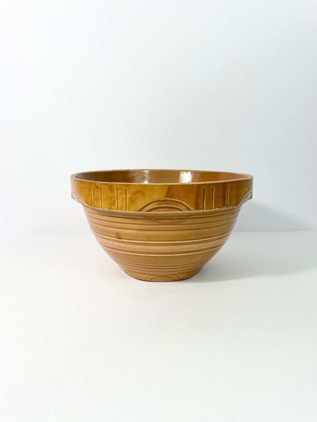 Antique 9.5 Oven Ware Stoneware Pottery Mixing Bowl // Made in USA 9