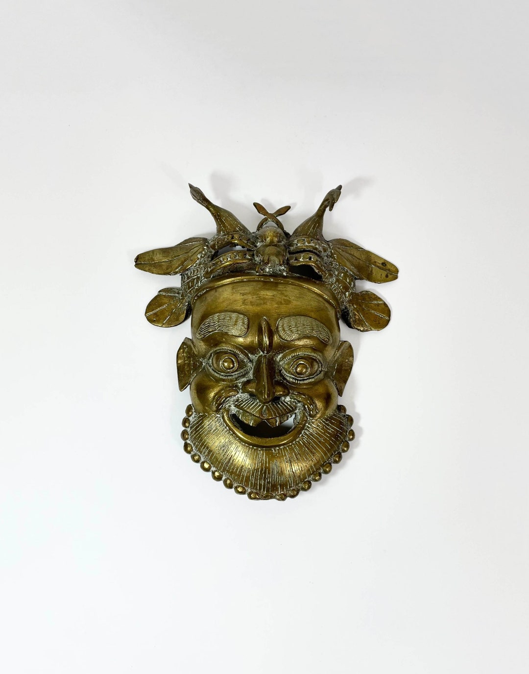 Vintage Large Brass African Mask // Wall Decor // Unique Benin Wall Art