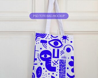 Tragetasche Mockup: Hängende Öko-Tasche PSD Vorlage für Photoshop & Photopea