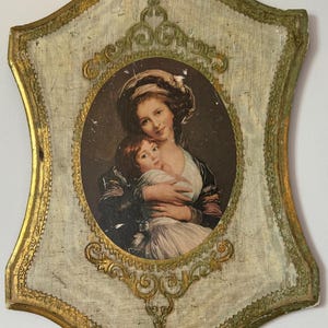 Vintage Italian Florentine Wood Plaque – Madonna with Child Wall Art – Gilded Gold Frame - Hang ready