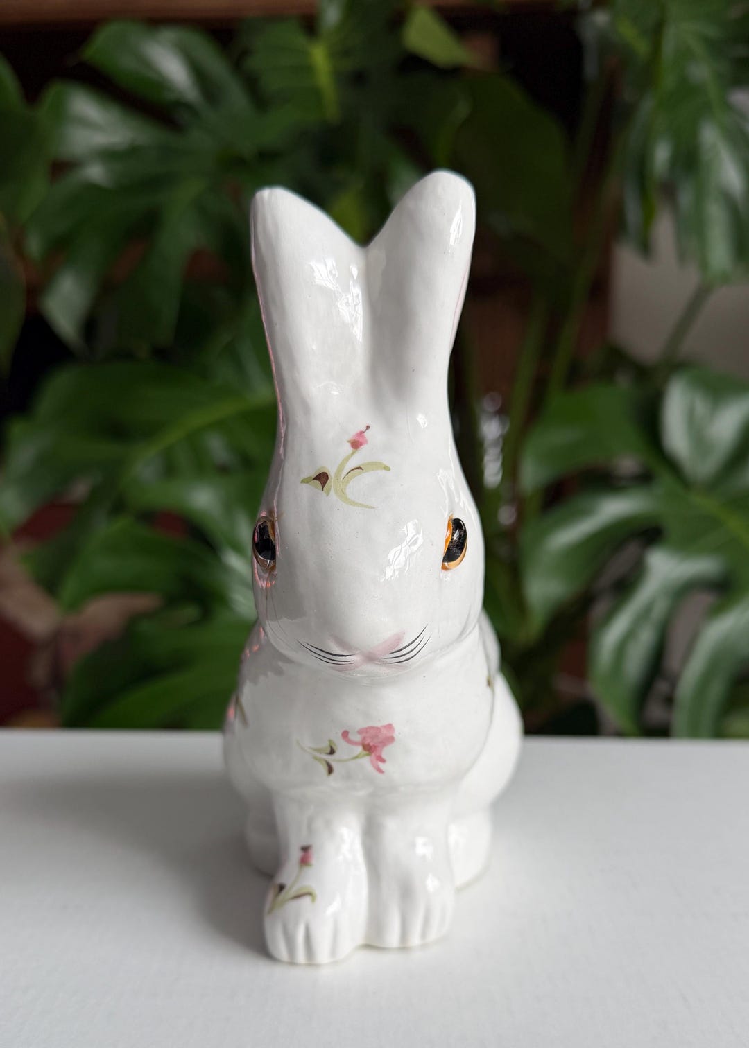 Vintage Alcoraca Portugal Ceramic Rabbit Vase, Pink Floral Detail ...