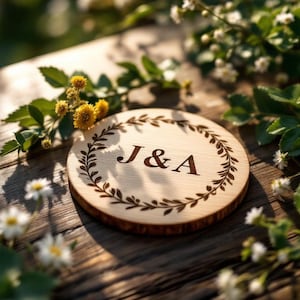 Personalized Engraved Pine Wood Coasters: Rustic Wedding Favors