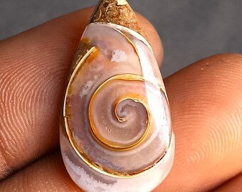 13 cts. Echtes Druzy Fossil Schnecken Birne, Funkelndes Natürliches Kristallmuster, dekorative Fossilien Schnecke mit Druzy – Schönen Kristall Cabochons.