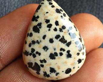 38 Jh. Dalmatiner Jaspis Cabochon Natürlicher Edelstein Loser Stein für Schmuckherstellung Schwarz Weiß Spot Stone (31x23x7mm Birne) Merlinit Cabochon