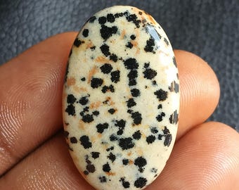 38 Jh. Dalmatiner Jaspis Cabochon Natürlicher Edelstein Loser Stein für die Schmuckherstellung Schwarz Weiß Spot Stone (34x21x5mm Oval ) Merlinit Cabochon