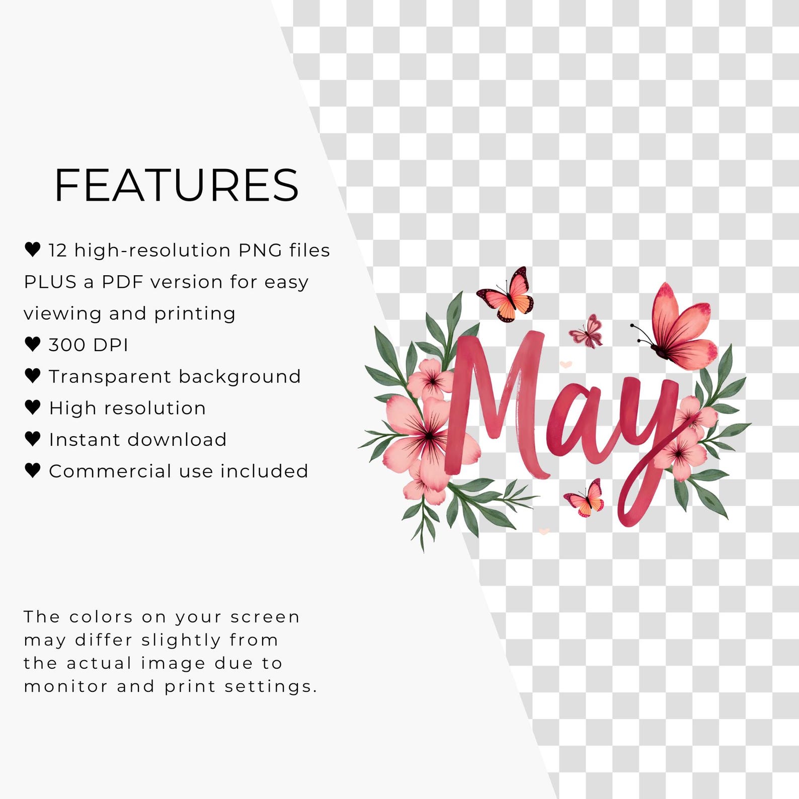 Months of the Year Watercolor Clipart, 12 Seasonal Digital PNG Files ...