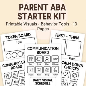 Kit di avvio ABA per genitori / Tabelloni stampabili, Schede visive, Grafici comportamentali, Strumenti per la calma / Supporto per l&#39;autismo in formato PDF