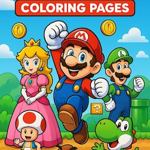 Mario Coloring Pages | 30 Printable Pages | Kids Teens Activity Book | Instant Download | Mario, Luigi, Peach, Yoshi