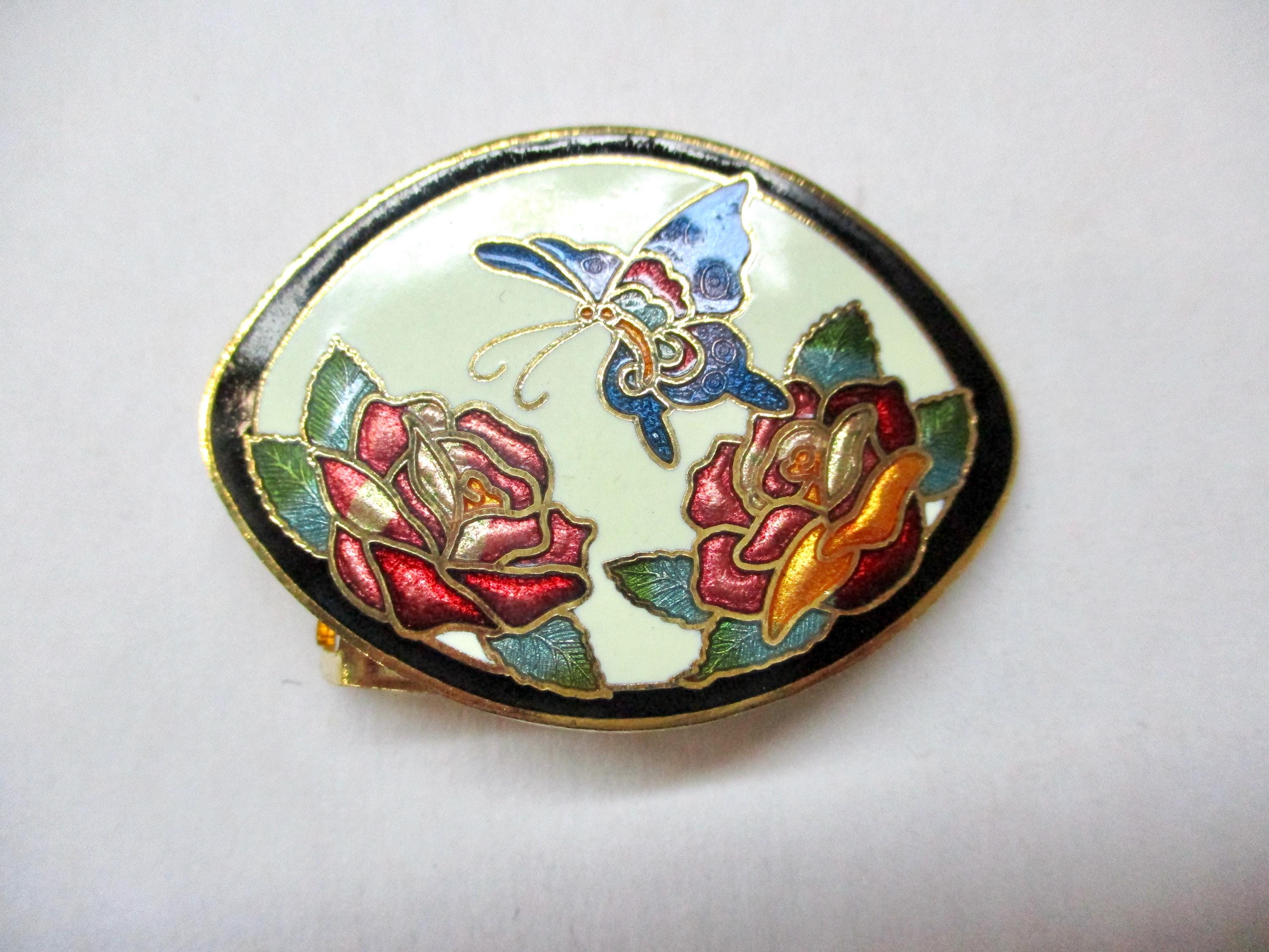 Vintage 1960s Belt Enamel Butterfly Cloisonne Woven Womens 40\