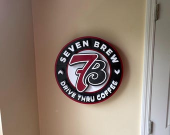 Letrero grande de 16" de 7Brew Coffee / Decoración de pared impresa en 3D para autoservicio