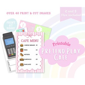 Printable Cafe Imaginative Play Kit, Pretend Play Printable for Kids, Role Play Play Money, Digital Kids toys, printable toys