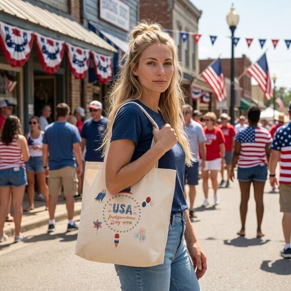 12 oz Cotton Canvas Tote Bag | USA Independence Day Print