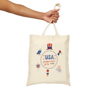 12 oz Cotton Canvas Tote Bag | USA Independence Day Print image 5