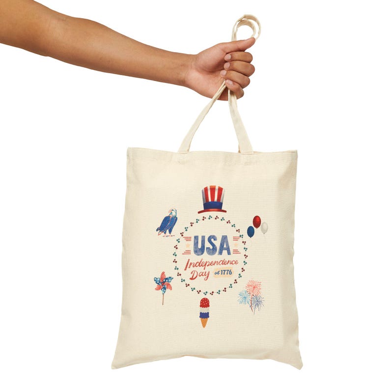 12 oz Cotton Canvas Tote Bag | USA Independence Day Print image 5