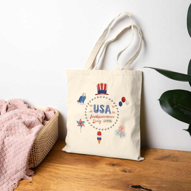 12 oz Cotton Canvas Tote Bag | USA Independence Day Print image 3