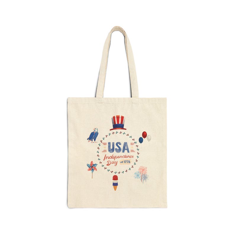 12 oz Cotton Canvas Tote Bag | USA Independence Day Print image 2