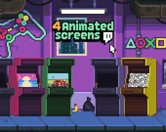 4x Animierte Stream Szenen Twitch, YouTube ~ Pixel Art Animation, Arcade, Retro ~ Starten, Beenden, Brb,Offline ~ Arcade Automaten Theme