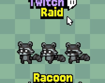 Waschbär Twitch Raid Alarme | Animierte Waschbär Pixel Alarme | Kawaii Gemütliches Alarm Overlay Bündel | 3x Alarme