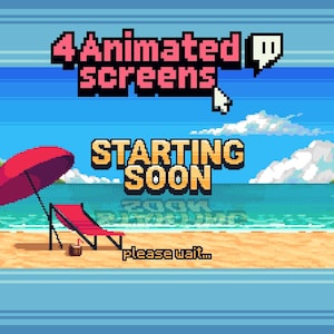 Animated Beach Stream Screens: Pixel Art Twitch, YouTube (GIF Download)