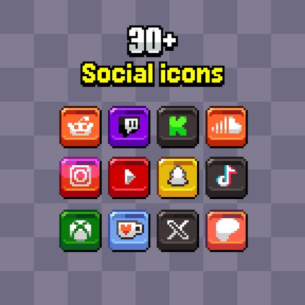 31 Pixel Art Social Icons Pack – Stream & Creator UI Set, For Content Creators and Game Projects