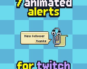 7x ANIMIERTE Benachrichtigungen | Pixelart Clippy | Twitch, Youtube, Kick, Streamlabs, OBS | Stream-Alert | Stream-Widget