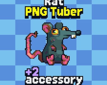 Animierte Pixel Ratte PNGTuber Model: Karaoke Karaoke (Veadotube Mini) + 2 Accessoires