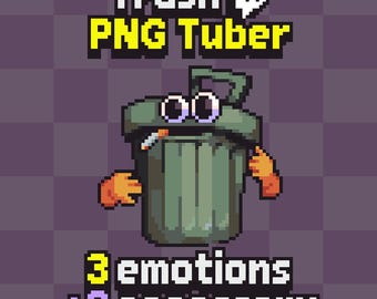 Animiertes PNGTuber Pixel Trash Model: Streamer Charakter (Veadotube Mini) 3 Emotionen + 2 Accessories