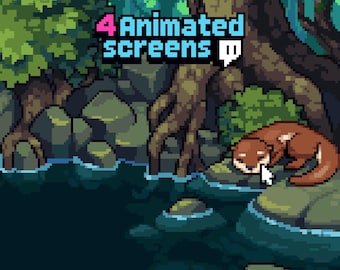 Niedliches Pixel-Overlay | Animierte Stream Overlay | Vtuber Twitch Paket | Softcore Cottage Overlay | Kawaii Pixel Art | Vtuber Hintergrund grün