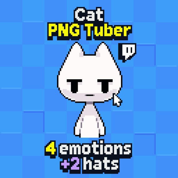 Animated Pixel Cat PNGTuber Model: Streaming Avatar (Veadotube Mini) + 2 Accessories - y2k cat