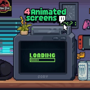 4x Söta Animerade Strömningsscener Twitch, YouTube ~ Pixel Art Animation, Katt, 8bit ~ Början, Slut, Brb, Offline ~ Retrotema
