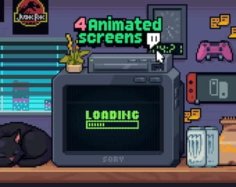 4x niedliche Animierte Stream Szenen auf Twitch, YouTube ~ Pixel Art Animation, Katze, 8bit ~ Starten, Enden, Brb, Online ~ Retro Theme