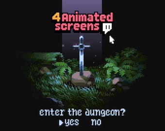 4x Animierte Stream Scenens Twitch, ~ Pixel Art Animation, Dungeon, Sword ~ Starten, Beenden, Brb, Online ~ Retro Spiel Theme, Elden Ring