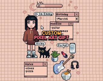 Custom Pixel Art Portrait | Retro Gamer Gift | 4:3 Digital Illustration | Personalized Character