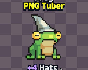 PNGTuber - Frosch | Niedlich | Kawaii | Zucken | Zauberer Frosch | Veadotube Mini | 4 Hüte | Gebrauchsfertig und Download für OBS Streamlabs