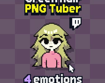 Green Haired PNGTuber Pixel Girl: Anime Streaming Avatar (Veadotube Mini) - 4 expressions