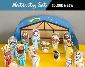 PRINTABLE NATIVITY Set Characters and Finger Puppets | PDF download | Christmas party favor, kids craft, Christmas craft, Christian craft