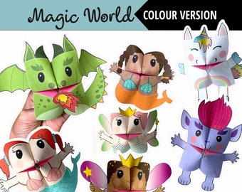 Set of 7 PRINTABLE MAGIC World Creatures Cootie Catchers | PDF download | fairy, unicorn, mermaid, dragon, party favor, simple play