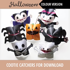 Set of 7 PRINTABLE HALLOWEEN Cootie Catchers | PDF download | Halloween party favor, kids craft, Halloween craft activity, fortune teller