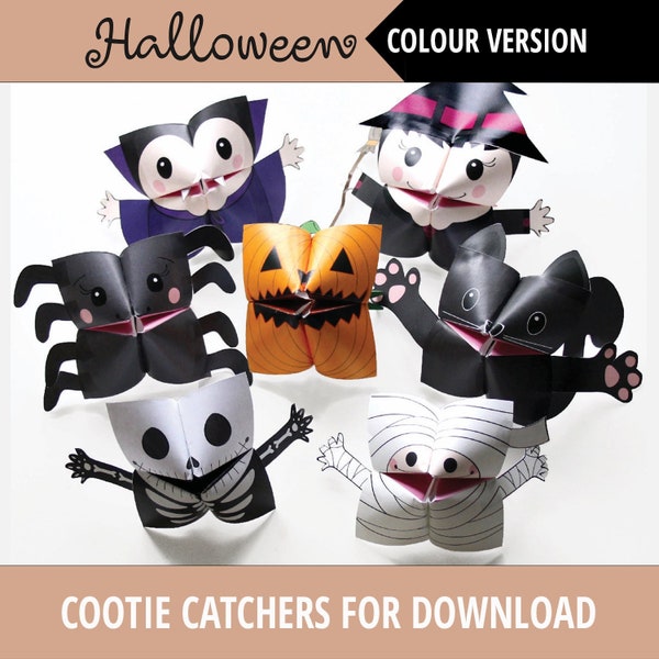 Conjunto de 7 Cootie Catchers IMPRIMIBLES DE HALLOWEEN / Descarga PDF / Favor de fiesta de Halloween, artesanía para niños, actividad artesanal de Halloween, adivino