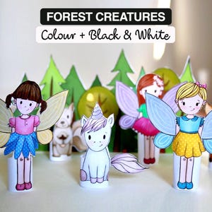 Set of 6 PRINTABLE Forest Creatures Finger Puppets | PDF download | Woodland animals, fairy puppets, paper play, paper dolls, party favor
