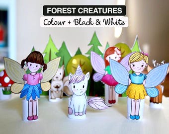 Vingerpoppetjes bosdieren | Afdrukbare Paper Dolls (pdf-download)