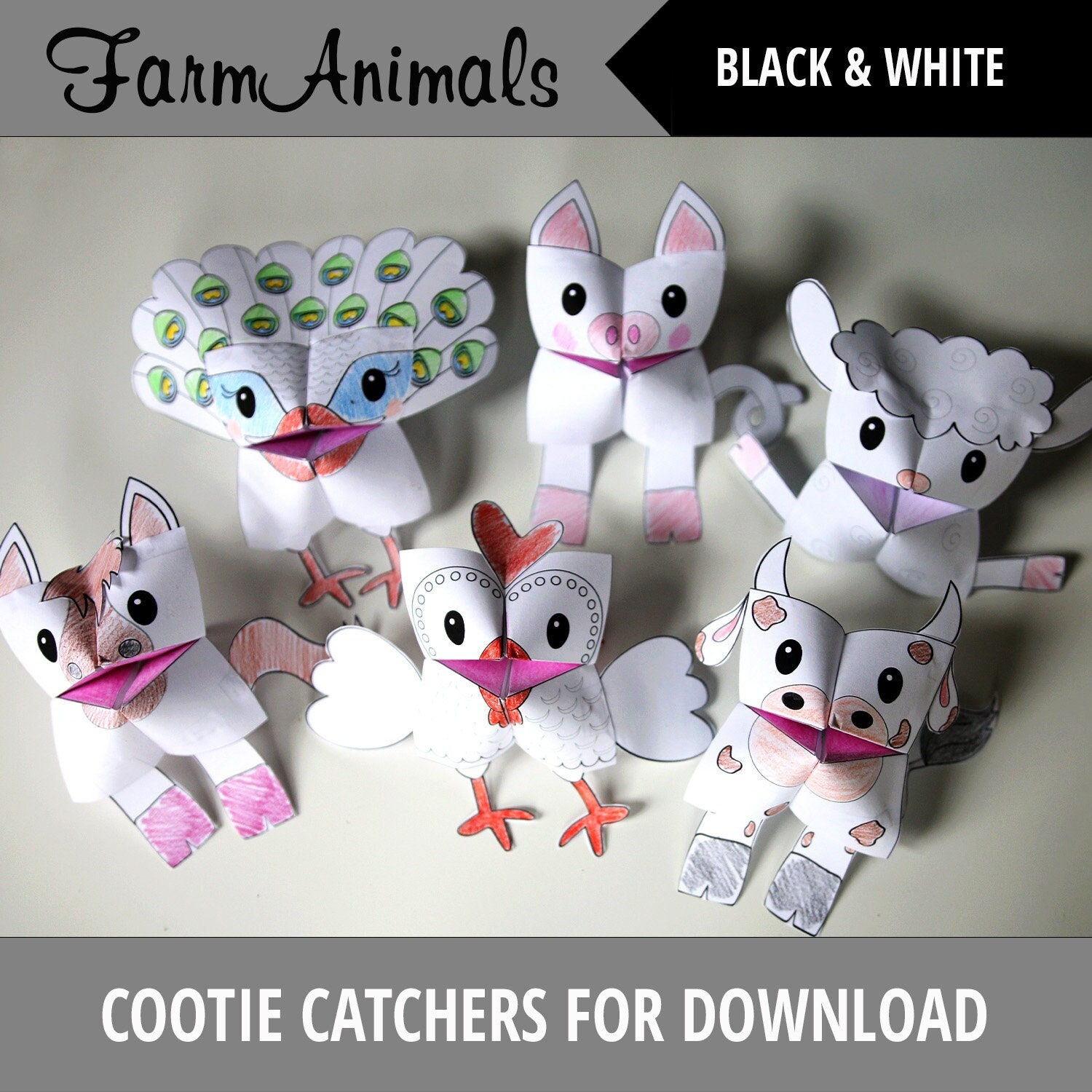 Black&white PRINTABLE Farm Animals Cootie Catchers PDF - Etsy Ireland Black&white PRINTABLE Farm Animals Cootie Catchers PDF - Etsy Ireland