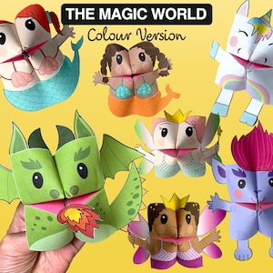 Set of 7 PRINTABLE MAGIC World Creatures Cootie Catchers | PDF download | fairy, unicorn, mermaid, dragon, party favor, simple play