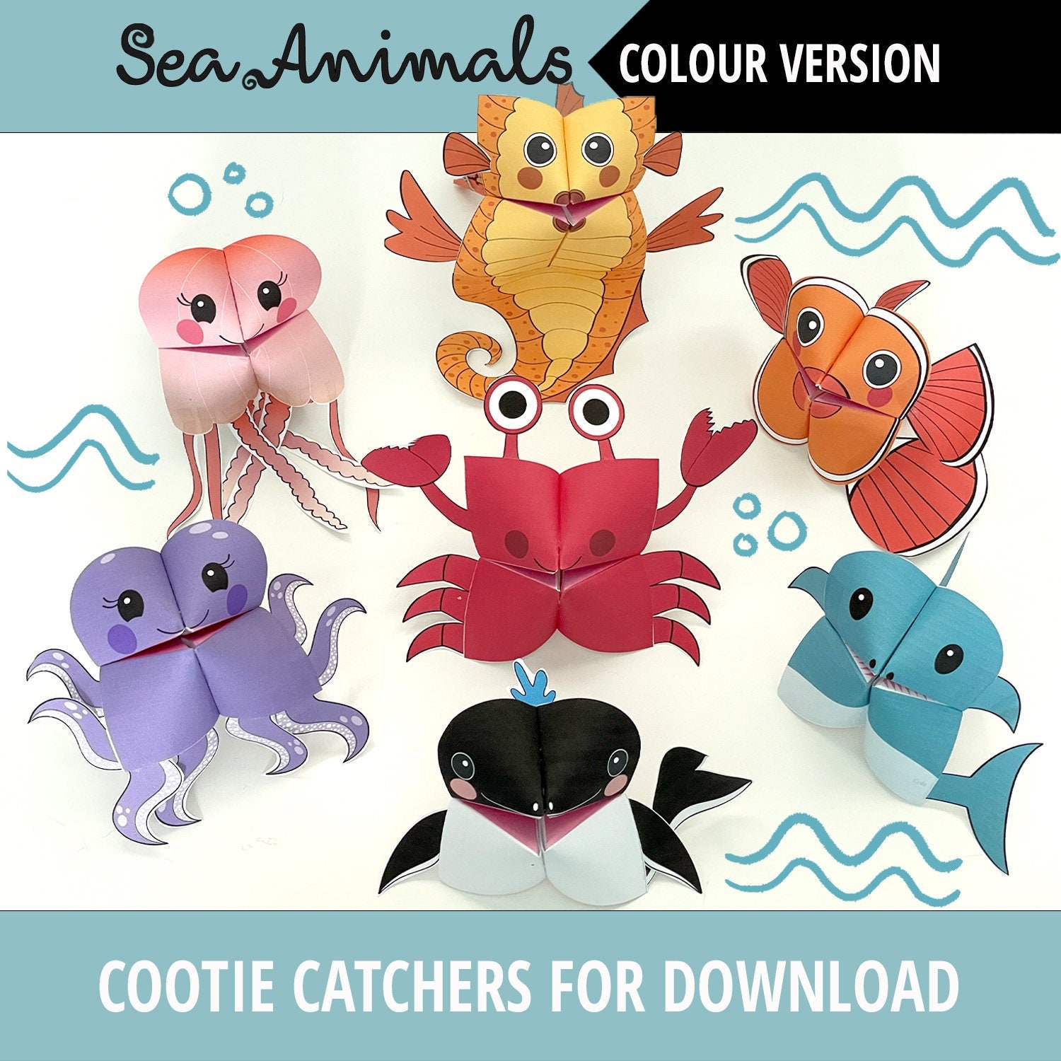 set-of-7-printable-sea-animals-cootie-catchers-pdf-download-water-animals-party-favor-kids-craft-fortune-tellers-cute-animals-etsy for Free Printable Animal Cootie Catcher Template Set of 7 PRINTABLE SEA Animals Cootie Catchers | PDF Download | Water Animals, Party Favor, Kids Craft, Fortune Tellers, Cute Animals - Etsy for Free Printable Animal Cootie Catcher Template
