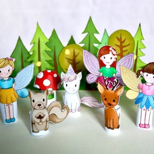 Set of 6 PRINTABLE Forest Creatures Finger Puppets PDF download Woodland animals, fairy puppets, paper play, paper dolls, party favor image 6