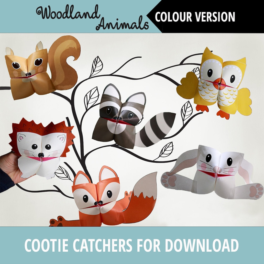 Set of 6 PRINTABLE WOODLAND Animals Cootie Catchers PDF Download ...