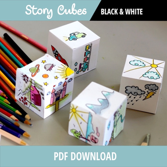 Set of 7 PRINTABLE STORY CUBES, Story Dice, Creative Paper Play Children  Activity Cubes for Colouring in and Create Stories, Party Favor 